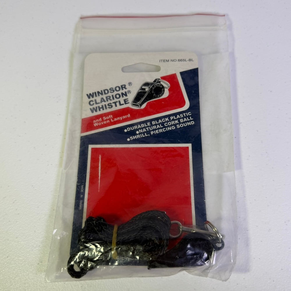 Windsor Clarion Whistle with Lanyard Black Plastic Cork Ball 665L-BL New